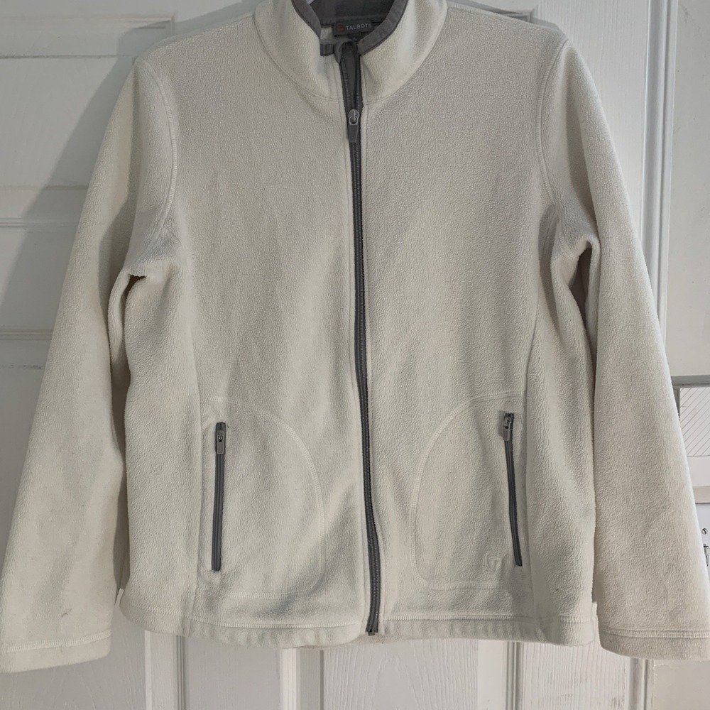 Talbots Jacket Women's Size Médium  Ivory Snap Pockets Slits Zipper